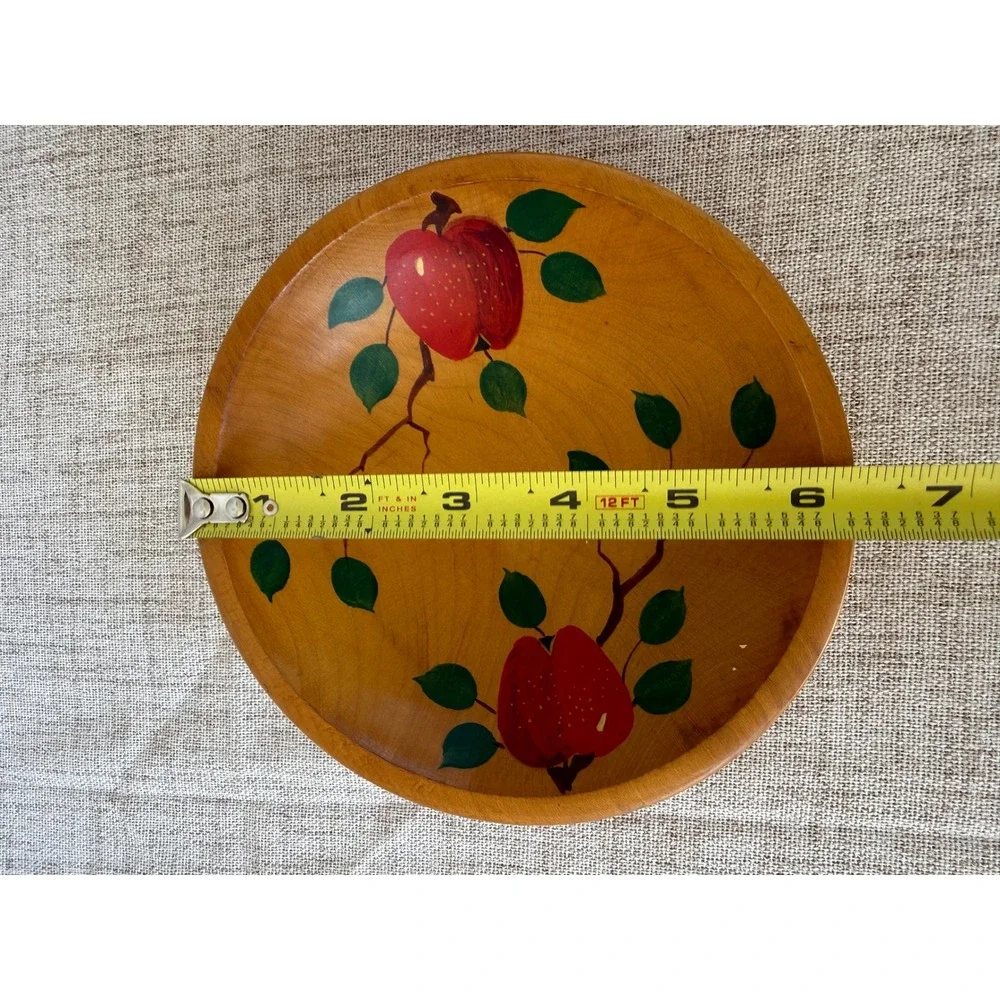 Vermont Wood Specialties Wooden Bowls Set 2 Brown Good Hand Painted Apple Fruit